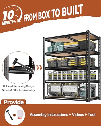 CypBed Storage Shelves Heavy Duty Garage Shelving Unit Adjustable 2000LBS Metal Shelving 5 Tier Garage Storage Rack, Shelf for Basement/Warehouse/Pantry/Closet/Kitchen 35.54" W x 16" D x 72" H, Black - size: 72" H x 35.6" W x 16"D