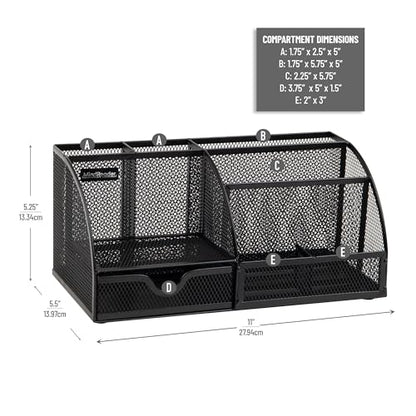 Mind Reader 7-Compartment Desktop Organizer, Metal Mesh Desk Organizer for Pens, Sticky Notes, Mail and Office Supplies, Black - color: Black