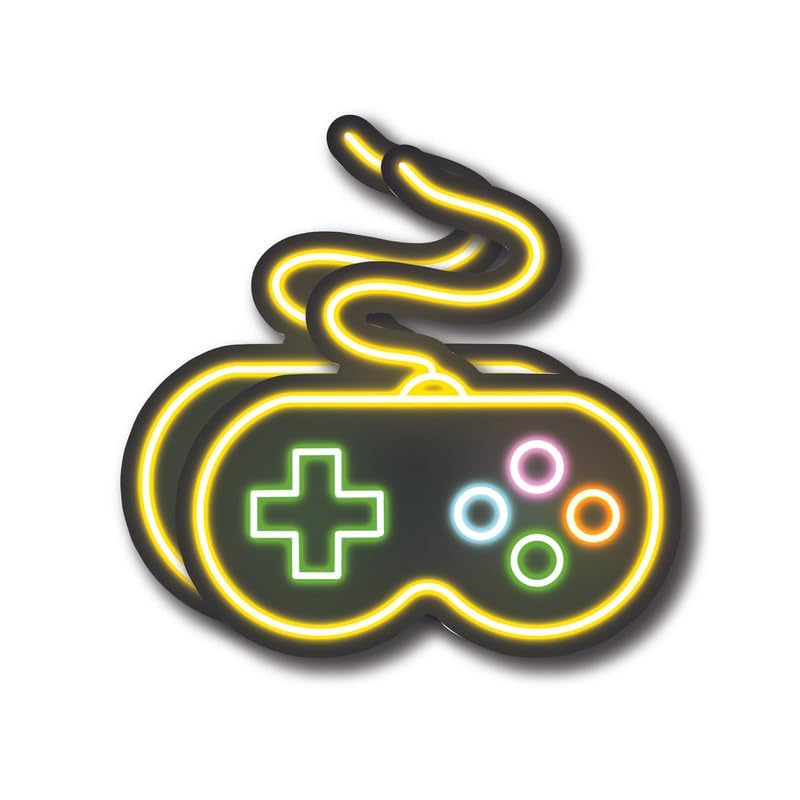Game Controller Pad Neon Video Game Stickers - Premium Quality Vinyl Bumper Stickers 2-Pack | 5-Inch on Widest Side | Made in USA - FHJ534