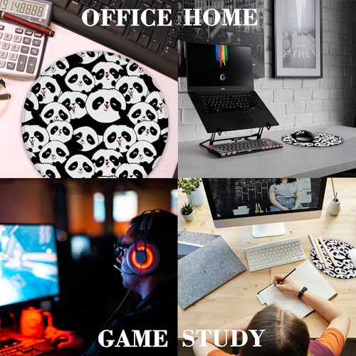 Cute Panda Mouse Pad Round Mouse Mat, Non-Slip Rubber Base Mousepad with Stitched Edge for Wireless Computer Laptop Office Desk Accessories 8 x 8 Inches - color: Cute Panda