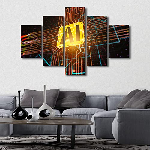 TUMOVO Large Canvas Wall Art Artificial Intelligence Technology Canvas Painting Wall Art 5 Panel Wall Art Home Wall Decor Canvas Wall Decor Family Wall Decor Modern Artwork Wall Hanging, 60"x40" - color: Artwork-04, size: 60''Wx40''H