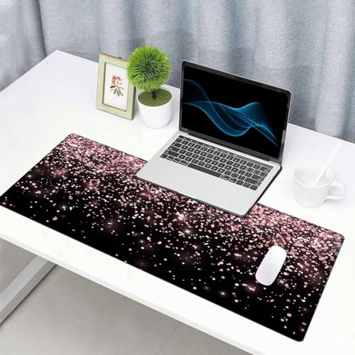 Gaming Mouse Pad, Large Non-Slip Rubber Base Mousepad, Keyboard Mouse Mat, Desk Pad with Stitched Edges, 31.5x15.7inch, Rose Gold Falling Particles Patterm - color: Rose Gold Falling Particles Patterm, size: 31.5L x 15.7W inches