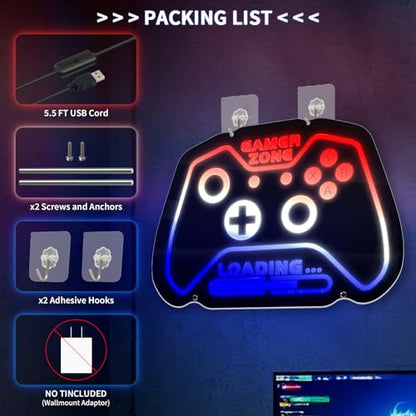 Gamer Neon Sign Gamepad Shaped LED Neon Lights for Gamer/Boys Room Decor Gaming Wall Decor Gamer Gift for Teens, Boys, Kids | USB Powered, Bluetooth APP Control, Music Sync & 210 Scene Modes - size: 16.5” x 11”