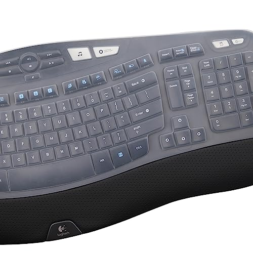 MUBUY Keyboard Cover for Logitech K350 Wireless Wave Keyboard & MK570 MK550 Wireless Wave, & K350 MK550 MK570 Keyboard Accessories Protective Skin-Clear - color: Clear