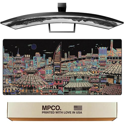 MPCO. Original Large Gaming Desk Mat – 36" x 17" Duraglyde Masterpiece Ichiba-Night Full Desk Mouse Pad for Smooth Precision – Non-Slip, Washable Extra-Large PC Mouse Pad for Gaming Sessions - color: DuraGlyde Ichiba-Night