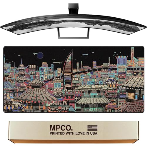 MPCO. Original Large Gaming Desk Mat – 36" x 17" Duraglyde Masterpiece Ichiba-Night Full Desk Mouse Pad for Smooth Precision – Non-Slip, Washable Extra-Large PC Mouse Pad for Gaming Sessions - color: DuraGlyde Ichiba-Night