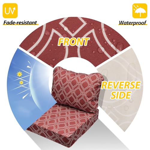 AAAAAcessories Outdoor Seat Cushions for Chairs, Fade-Resistant, Waterproof Patio Furniture Replacement Cushions, 23.5" x 25.5" x 5" + 23.5" x 19", Clay Red Vine Trellis - color: Clay Red Vine Trellis, size: 23.5"x25.5"x5" / 23.5"x19"