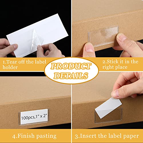 Jeyiour 100 Pcs Label Holders Adhesive Nameplate Pockets Storage Bin Labels Index Card Holder Shelf Plastic Peel Stick for Classroom Supermarket Bookshelf Library Student Box Drawer (2 x 1 Inch) - size: 2 x 1 Inch