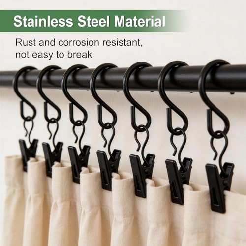 50 Pack S Hooks Curtain Hanging Clips, Stainless Steel Curtain Hooks 2.4 Inch Metal Clips Hook for Hanging Photo Christmas Party Lights Courtyard Decoration Art Craft