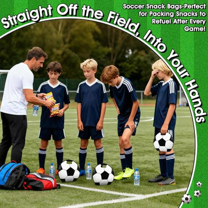AKAIXI 24pcs 3.5 Mil Thickened Soccer Snack Bags Reusable Sealed Candy Bag | with Handle Stand-up Soccer Goodie Bags for Game Day Birthday Gifts and Soccer Party Supplies, Soccer Training Treat Bags - color: Soccer