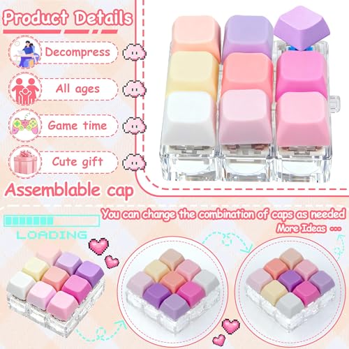 Keyboard Fidget Toy, Keyboard Keychain Fidget Toys, 9-in-1 Clicker Fidget Toy, Stress Relief Desk Decompression Button, Anxiety Relief Valentine's Day Gifts (9 Color-Purple Pink Rose) - color: 9 Color-purple Pink Rose