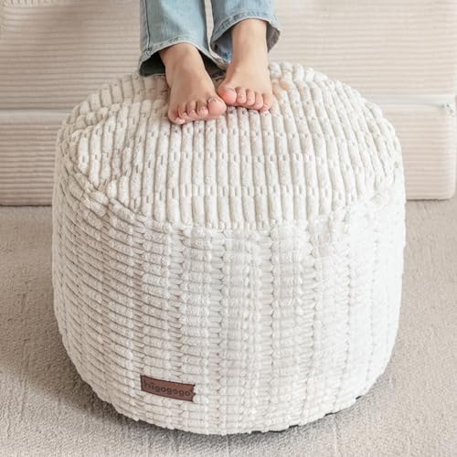 HIGOGOGO Pouf Ottoman Stuffed Round Modern Foam Filled Foot Rest Poufs for Living Room Chair Decorative 20 X 15 Inches Boho Relax Stool for Wedding Christmas Party, Beige - color: Beige, size: 20"D x 20"W x 15"H