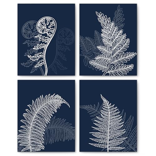 FITIE Navy Blue Boho Botanical Leaf Wall Art Posters Set of 4, Plant Room Decor, Boho Rustic Leafy Fern Botanical Canvas Prints Artwork Wall Decor for Home Bedroom Living Room, 8x10 Unframed - color: Home Wall Art 15