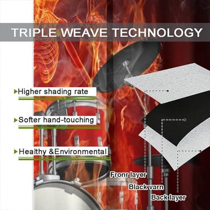 Music Curtain, Skeleton Flame Drums Hell of A Drummer Rock Music Theme Window Treatments Drapes for Boys Girls Teens Bedroom Living Room 42" W X 45" L(No Blackout) - color: Musical-3, size: 20.5"W x 45"L (Pack of 2)