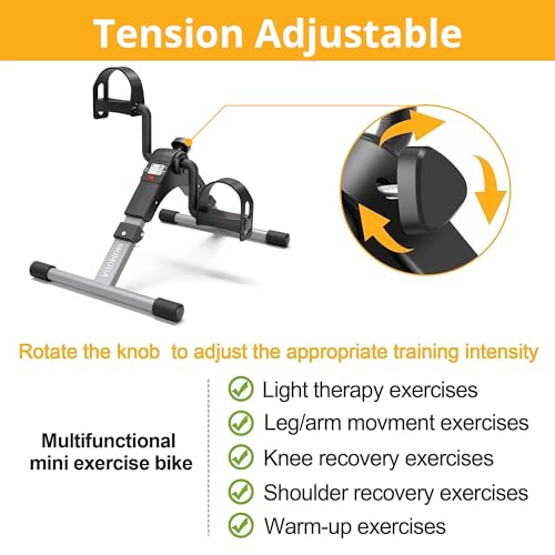 Pedal Exerciser Desk Exercise Bike Leg and Arm Exercise Bike with LCD Monitor Foldable and Porable (Black/Grey)