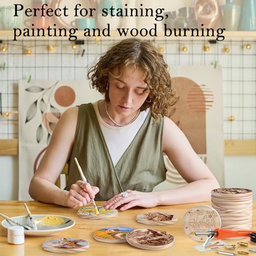 60 Pieces Unfinished Wood Coasters, GOH DODD 4 Inch Wooden Blanks with Non-Slip Pads for Laser Engraving Wood Burning Staining Painting Decoupage Housewarming Gifts Wedding Crafts Education - color: Round&Square-60 Pieces