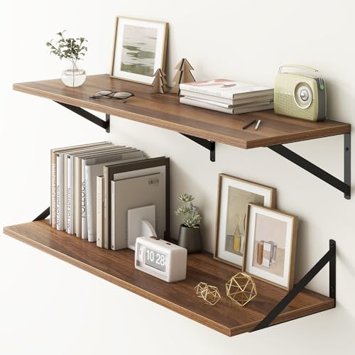 Fun Memories 40 Inch Floating Shelves, 12 Inch Deep Wall Shelf, 40 x 12 Floating Shelf Set of 2, Wood Floating Shelf Wall Mounted, Large Kitchen Living Room Bedroom Storage Shelves, Walnut - color: Walnut, size: 40"W x 12"D