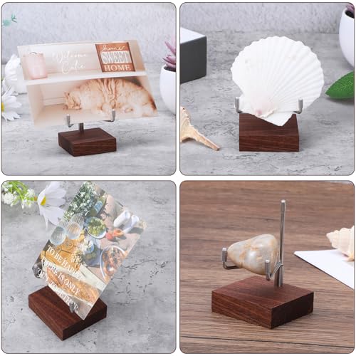 Wood Display Stand with Adjustable Metal Arms Gold Decorative Plate Stand Easel Holder Small Rock Crystal Collectibles Holder for Displaying Picture Mineral Fossil Coral