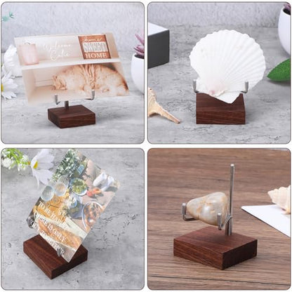 Wood Display Stand with Adjustable Metal Arms Gold Decorative Plate Stand Easel Holder Small Rock Crystal Collectibles Holder for Displaying Picture Mineral Fossil Coral