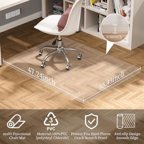 Tonaus Chair Mat for Hard Floor Office Chair Mat Desks Mats Large 48"×36" (3'x4'),Transparent Clear PVC Floor Protector for Home Office Study Wooden Floors, Not for Carpet - size: 36" x 48" for Hard