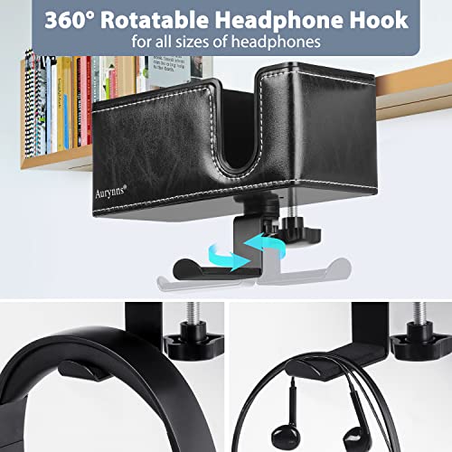 Desk Cup Holder Clip on Pen Holder Headphone Hanger Headset Stand Rotatable Clamp Hook Under Desk (Black) - color: Black