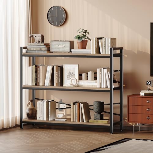 3 Tier Bookshelf 39.37" Width, Dorm Desk Hutch, Desk Shelf, Long Industrial Bookcase, Wooden Large Book Shelf for School Home Living Room Bedroom Office Storage(Light Coffee) - color: Light Coffee, size: 3 Tier - 39.4" W