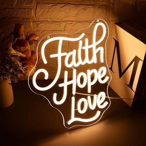 Faith Hope Love Neon Sign for Wall Decor Dimmable Christian LED Letters Neon Light God Jesus Decor for Prayer Room Home Church Wedding Religious Inspirational Wall Art Gifts Size 11.8*11.5in(GLNP215) - color: Faith Hope Love