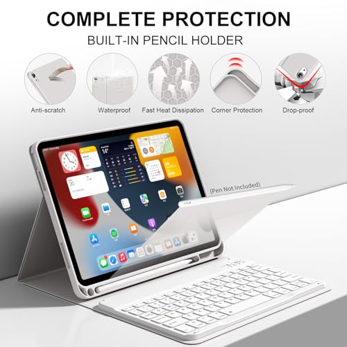 Keyboard case for iPad (A16) 11 inch 2025/10th Generation 10.9 inch, Stand Folio Keyboard Cover with Pencil Holder, Magnetic Wireless Detachable Bluetooth Keyboard, Thin & Light, Gray - color: Gray