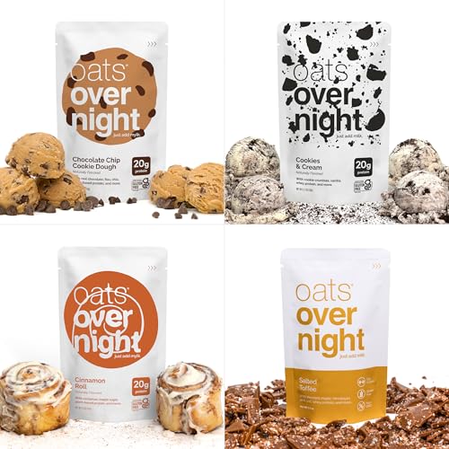 Oats Overnight Dessert Variety Pack - High Protein, High Fiber Breakfast Protein Shake - Gluten Free Oatmeal, Non GMO High Protein Oatmeal - Salted Toffee, Chocolate Satin Pie & More Flavors (8 Pack) - size: 2.6 Ounce (Pack of 8)