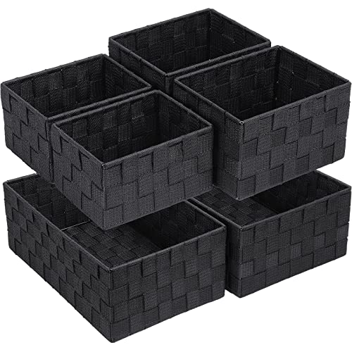 Posprica Woven Storage Baskets for Organizing 6 Pack, Large&Small Storage Cube Bins Set for Bathroom, Storage Boxes Container for Drawer, Closet, Shelf, Dresser, Black - color: Black-6pcs