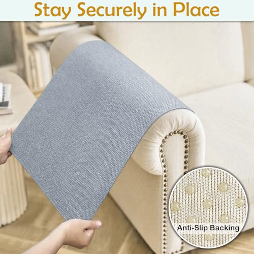 Couch Arm Covers, Waterproof Armrest Cover for Sofa, Loveseat, Armchair, Non-Slip Recliner Arm Cover, Sofa Arm Covers, Headrest Cover, Arm Chair Covers Set of 2 (Gray-Blue, 24"×20") - color: Gray-blue, size: 24" x 20" - 2 pcs