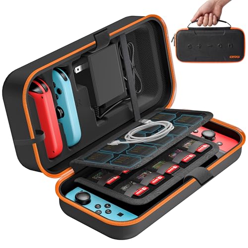 OIVO Switch OLED Carrying Case Compatible with Nintendo Switch & OLED, Portable Switch Travel Carry Case Fit for Joy-Con and Adapter, Hard Shell Protective Switch Pouch Bag with 20 Games, Orange - color: Orange, size: 2017 inches