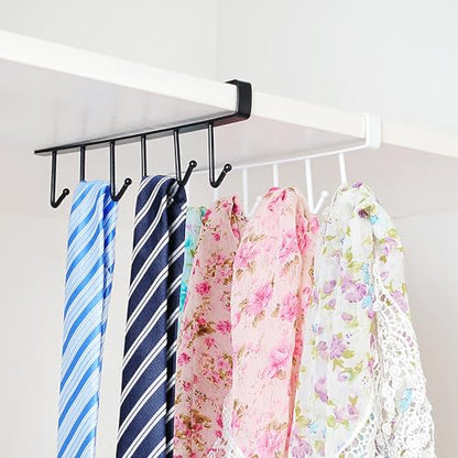 Kitchen Hook Holder Under Cupboard, Under Cabinet Utensils Hanging Hooks Rack, Drilling Free Cabinet Door Hanging Hook Rack,6 Hooks Kitchen Storage Utensil Organizer Hook Rack,2 Pack (White) - color: White 2pcs
