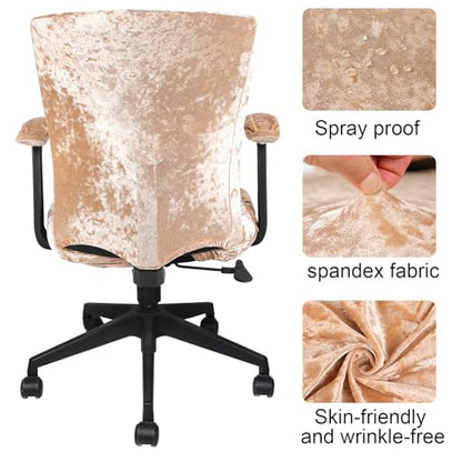 Tallew 4 Pcs Office Chair Covers Set Computer Universal Protective Stretchable Chair Seat Covers Desk Armrest Slipcovers Pads Office Cushion Backrest for Rotating(Gold) - color: Gold