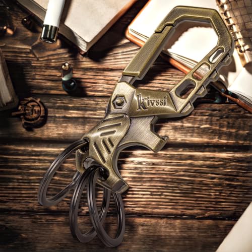 Kivssi Heavy duty metal keychains,Car key chain Carabiner clip key bottle opener 3 Key Rings for men and women. - color: Bronze+multicolor