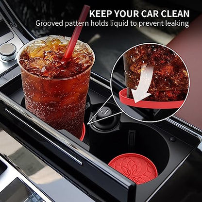ME.FAN Car Coasters for Cup Holders [4 Pack] - 2.75In Silicone Auto Mug Mats - Universal Non-Slip Recessed Car Interior AccessoriesRed - color: 4 Pack-red