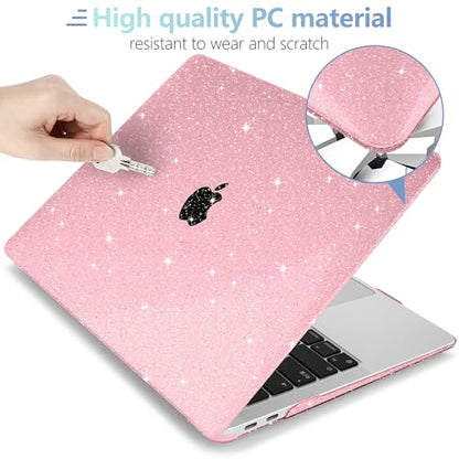 MEEgoodo Case for MacBook Air 13 inch 2021 2020 2019 2018 Released A2337 M1 A2179 A1932 with Touch ID, Thin Soft PC Hard Shell with Keyboard Cover Compatible with MacBook Air Case 13.3, Glitter Pink - color: Glitter Pink