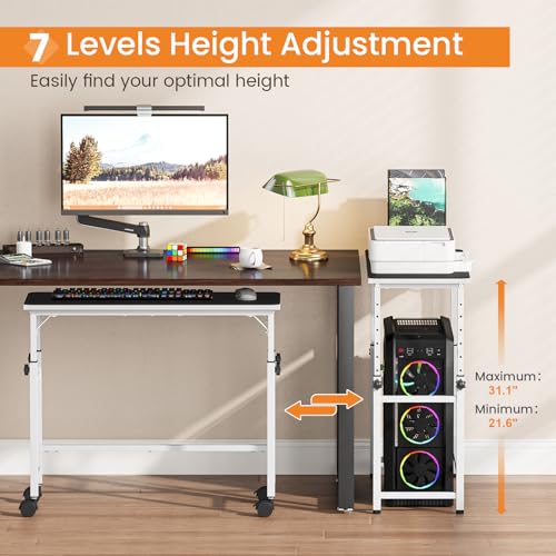 Snughome Mobile Keyboard Tray with Mouse Pad, Height Adjustment 21.6"-31.1", Keyboard Standing Desk, Rolling Under-Desk Extender with Lockable Casters, Desk Accessories for Home Office, White - color: White