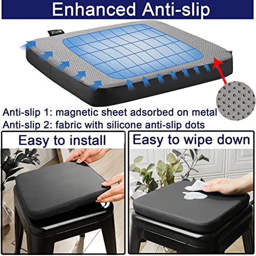 BUYUE Enhanced Anti-Slip Magnetic Bar Stool Cushions Set of 4, Luxury PU Leather Waterproof Small Seat Cushions for Café Bistro Stackable Metal Stools (Square, Black, 4) - color: Black, style: Square-4 Pcs