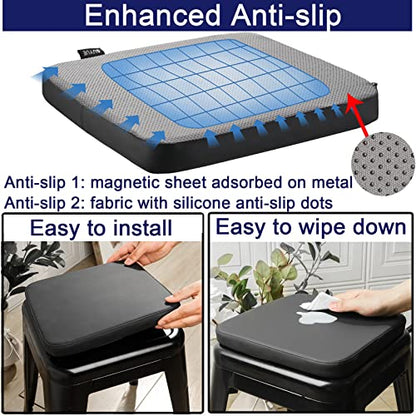 BUYUE Enhanced Anti-Slip Magnetic Bar Stool Cushions Set of 4, Luxury PU Leather Waterproof Small Seat Cushions for Café Bistro Stackable Metal Stools (Square, Black, 4) - color: Black, style: Square-4 Pcs