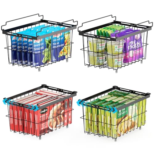 iSPECLE Freezer Organizer Bins - 4 Pack Adjustable Width for 5 to 7 Cu.Ft Chest Freezers, Stackable Freezer Wire Storage Baskets for Deep Freezer Organization, Assembly Required, Black - style: 4 Pcs-14.8"-Black