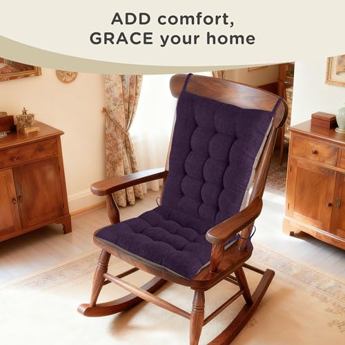 AddGrace Non-Slip Rocking Chair Cushion Extra Large Linen Thick Chair Pads Durable High Back Seat Cushions with Ties Set of 2 Purple - color: Purple