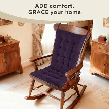 AddGrace Non-Slip Rocking Chair Cushion Extra Large Linen Thick Chair Pads Durable High Back Seat Cushions with Ties Set of 2 Purple - color: Purple