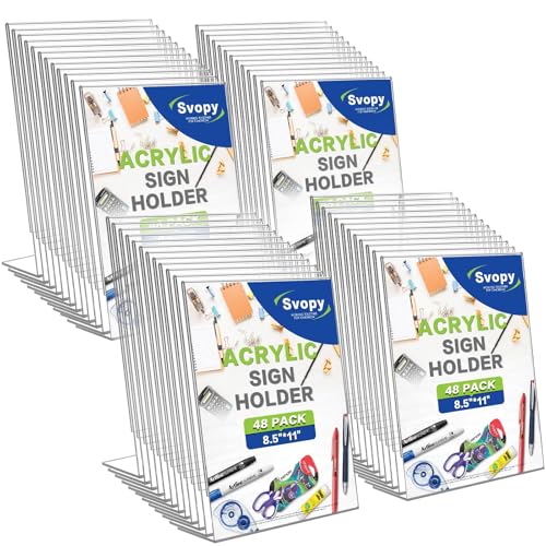 Acrylic Sign Stand Holders - 8.5 x 11 Inches Clear Plastic Table Paper Display Stand Suit for Displaying Posters, Picture, Flyers, Menu - 48 Pack - style: 48 pack