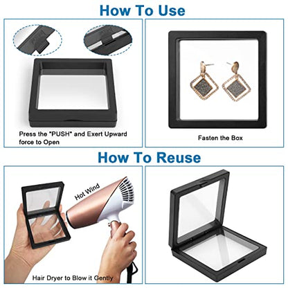 Linkstyle 10PCS 3D Floating Frame Display Stand, Transparent PE Floating Display Case, Challenge Coins Specimen Medallions Jewelry Storage Box Suspension Frame - size: 4.3x4.3in, 3.5x3.5in