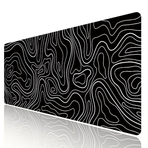 HGWALP Black Topographic Large Gaming Mouse Pad Extended XXL(900 * 400 * 3MM) Mouse Mat Long Desk Pad with Stitched Edges for Keyboard Home Office Gaming Work Big Desk Mat - color: Black TOPO