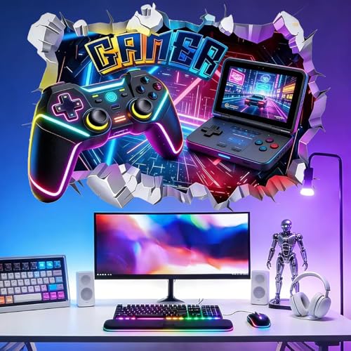 Game Wall Decal Large 3D Gamer Wall Stickers - Gamer Controller Gaming Wall Decals Peel and Stick for Boys Room Teenagers Boy Bedroom Playroom Wall Decor Bedroom Playroom