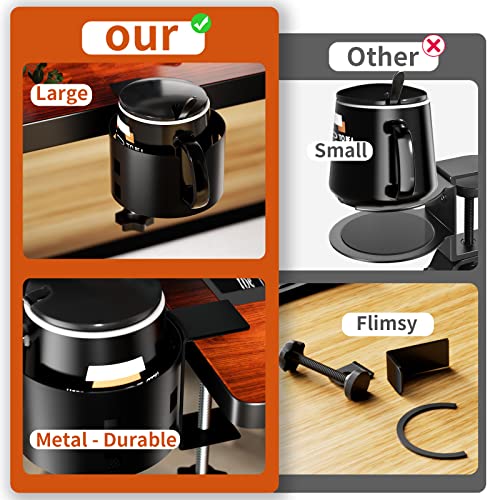 2 Pack Large Desk Cup Holder, OOKUU Anti-Spill Cup Holder for Desk or Table, Sturdy and Durable, Easy to Install, Enough to Hold Coffee Cups, Water Bottles, Gaming PC Office Accessories, Black - color: Black, size: 2 Pack, 3.95 inch
