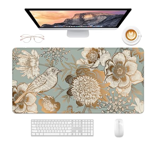 Desk Mat, 32" x 16" XXL Extended Large Gaming Mouse Pad, Desktop Decor Desk Pad, Cute Men Women Office Supplies and Accessories, XL Mouse Mat for Laptop & Keyboard, Retro Flower and Bird - color: Retro Flower and Bird, size: 32" x 16"