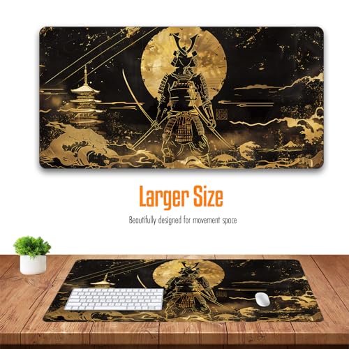 VNDL Large Japanese Black and Gold Gaming Mouse Pad, Sea Waves, Premium Non-Slip Anime Desk Pad for Office, Extended XL XXL Mouse Mat and Laptop Pad, Waterproof and Stiched Edges 31.5 x 15.7 in (gs1) - color: gs1